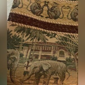 Vintage Chenille Monkeys & Elephants Heavy Tapestry Fabric in Green & Brown